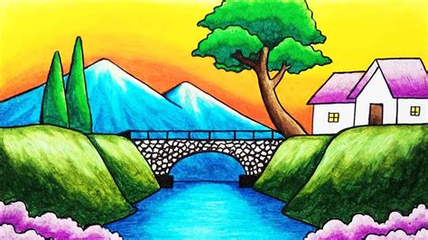 How to Draw Easy Scenery for Kids Drawing Sunset Scenery