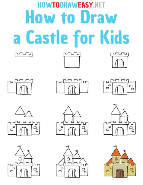 CASTLE Drawing How to draw a castle for kids easy step