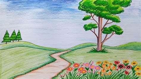 How to draw scenery of tea garden step by step YouTube