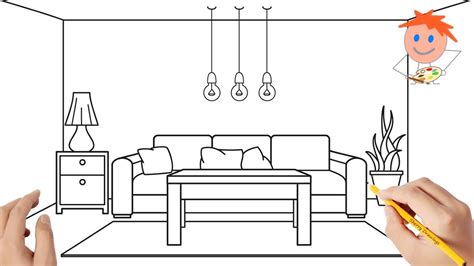 How to draw a living room Coloring for kids (step by