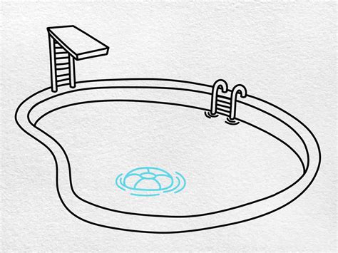 How to draw a cartoon outdoor swimming pool within fence