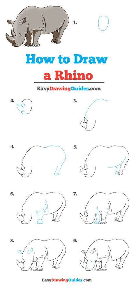 How to Draw Rhino for Kids printable step by step drawing