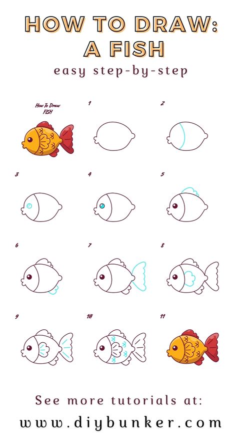 Drawing of simple fish 10 stepbystep lessons, part 3