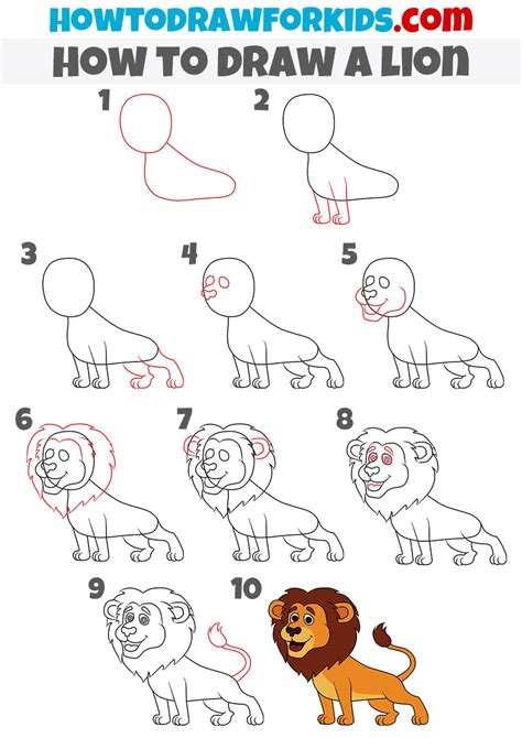 How To Draw Lion Easy Drawing Lion For Children Step By