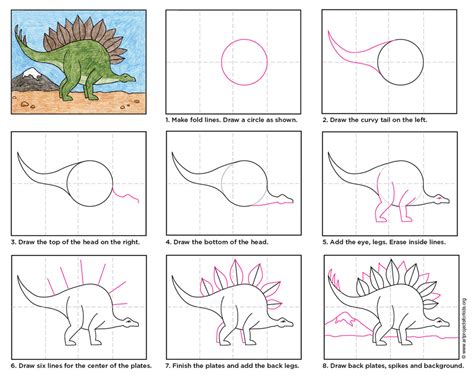 How to Draw Stegosaurus Dinosaur printable step by step