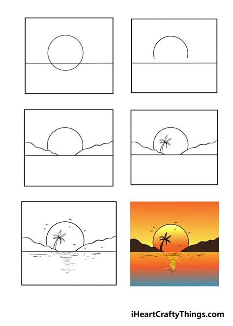 How to Draw Sunset in Tropical Beach for Beginners Easy