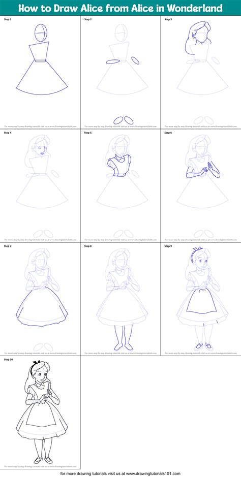 How to Draw Alice from Alice in Wonderland printable step