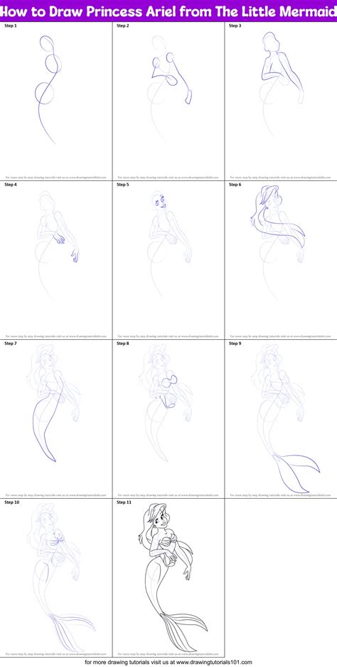 How to Draw Ariel from The Little Mermaid Step by Step
