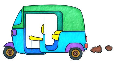 How to Draw Auto Rickshaw Easy with sketch pens for Kids