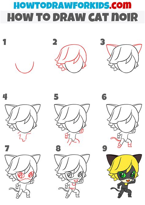 How to Draw Cat Noir from Miraculous Ladybug printable