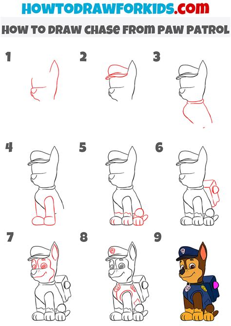 How to draw Chase Paw Patrol Step by step drawing