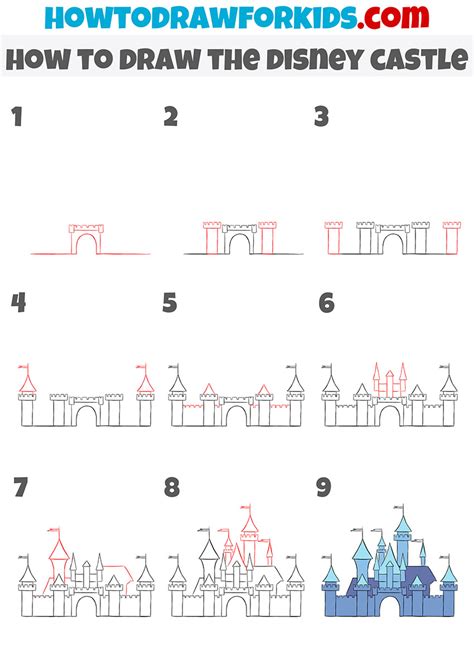 Step by step castle drawing Castle drawing, Disney