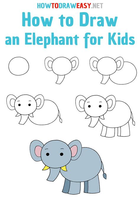 Elephant step by step drawing for kids Indian hindu baby