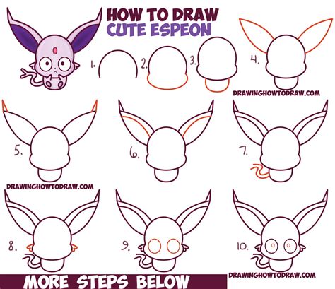How to Draw Cute Kawaii / Chibi Espeon from Pokemon Easy