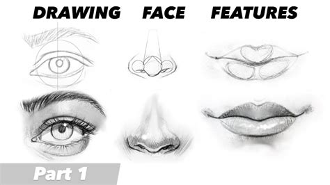 How to draw realistic eyes, nose, lips/mouth tutorial