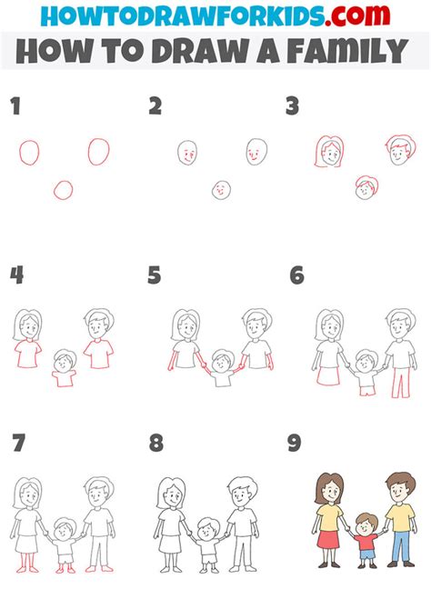 Easy drawing family (step by step) family drawing for