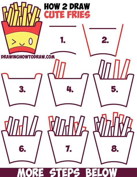 Learn How to Draw French Fries (Snacks) Step by Step