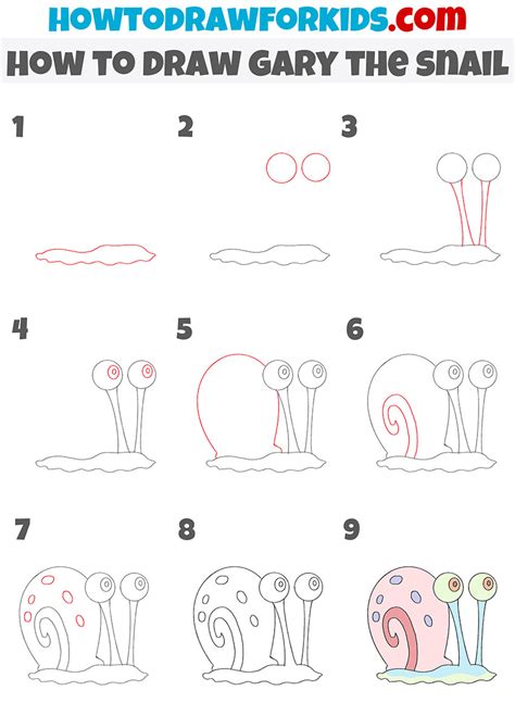How to Draw Gary the Snail Step by Step Cute Easy Drawings