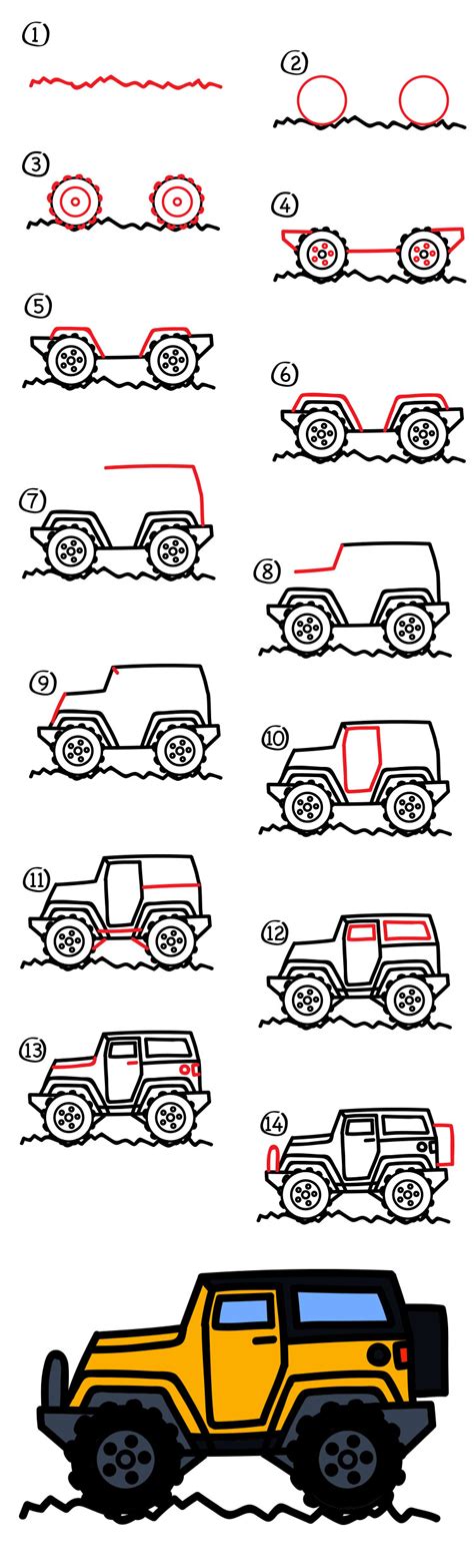 How to draw a jeep drawing side view step by step in 2020