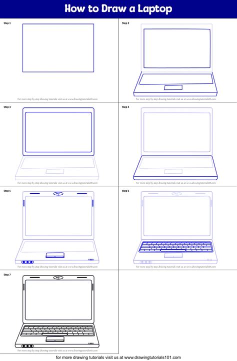 How to Draw a Laptop printable step by step drawing sheet
