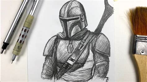 Video tutorial showing how to draw Mandalorian from Star