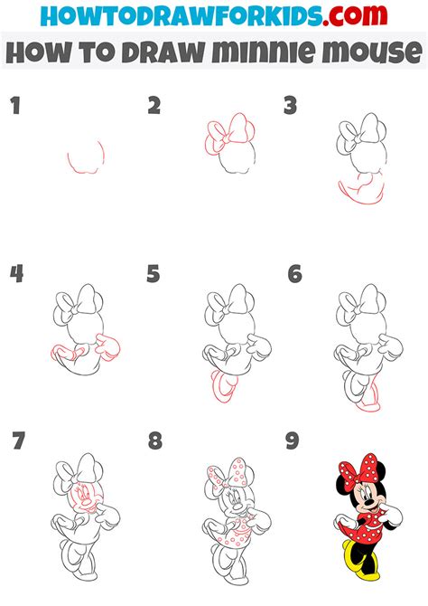 Minnie Mouse Drawing Step By Step Easy Pict Art