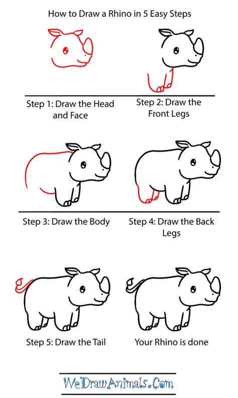How to Draw a Cartoon Rhinoceros Step by Step for Kids