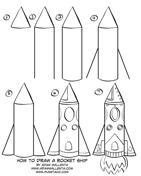 How to draw a Rocket ship step by step Cartoon Rocket