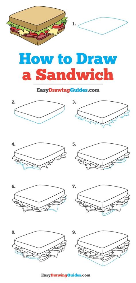 Learn How to Draw a Sandwich (Snacks) Step by Step