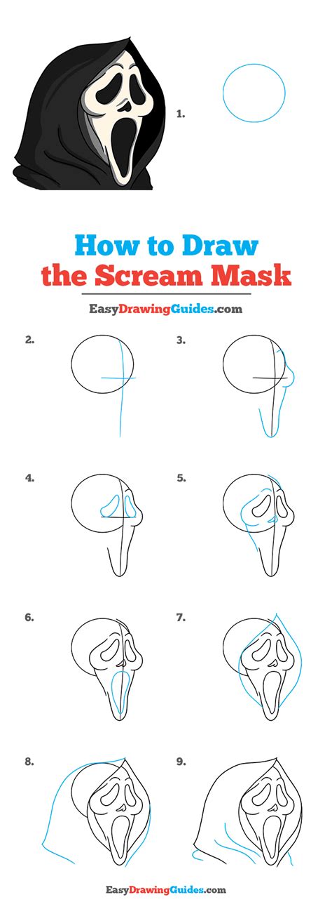 Drawing The Scream Mask Easy, Step by Step, Drawing Guide