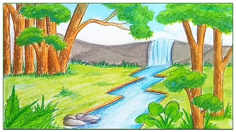 How to Draw a Forest Scenery printable step by step