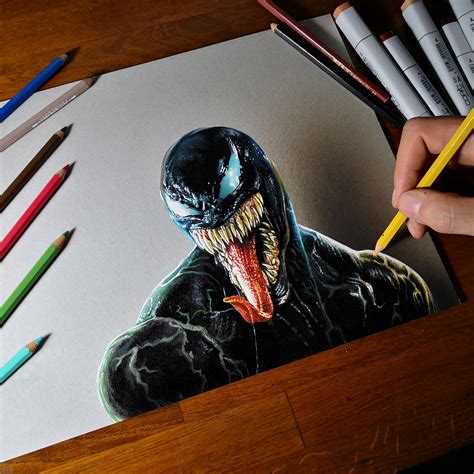 Tom hardy venom movie 2018 coloured pencil drawing