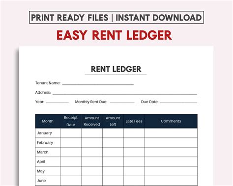 Rental Ledger Template Excel Printable Paper Template