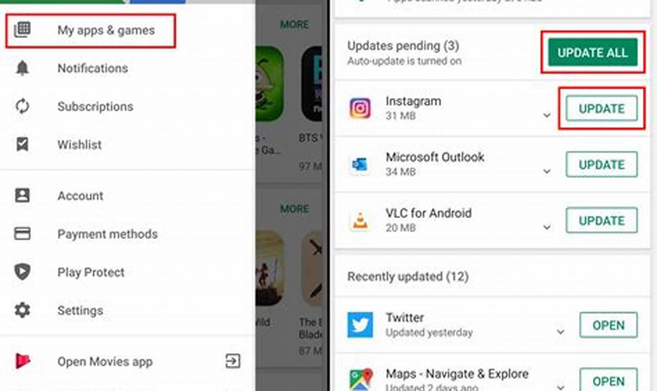 how to get to app updates on android