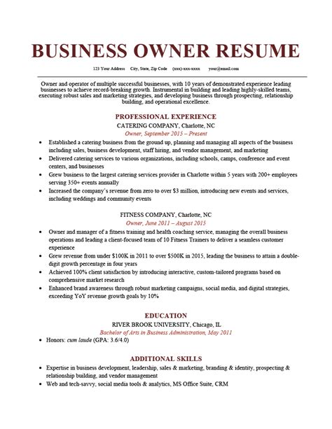 Own Business Resume Sample