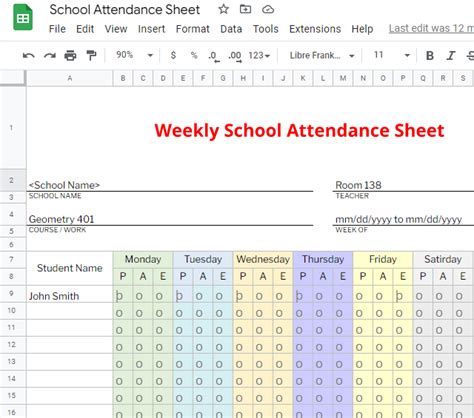 Google Sheets Attendance Template Mt Home Arts