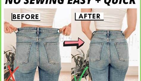 HOW TO RESIZE JEANS WAIST WITHOUT SEWING MAKE JEANS SMALLER YouTube