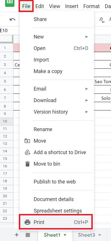 How to Print Areas, Ranges or Full Google Spreadsheets