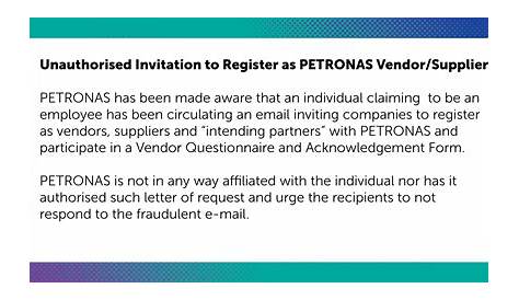 Unauthorised Invitation to Register as PETRONAS Vendor/Supplier