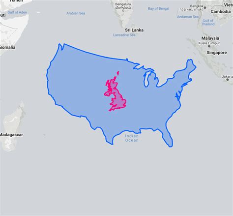how big is england compared to united states