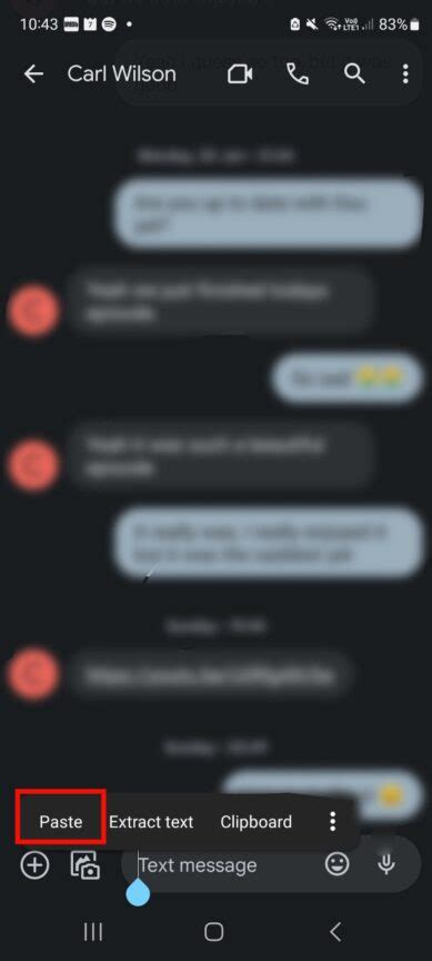 how can i copy and paste from a text message