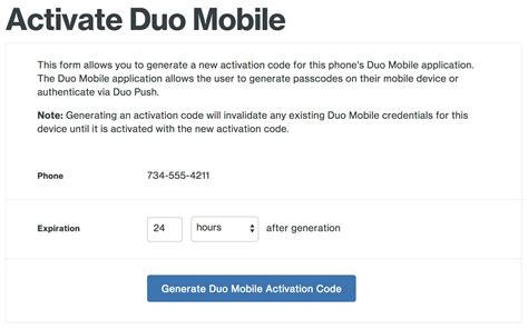how can i get my duo mobile activation code