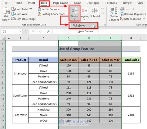 how can i group columns in excel