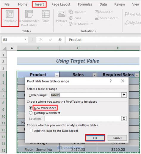 how do i add a target line to a pivot table in excel