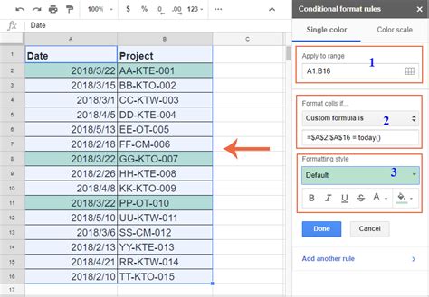 how do i automatically highlight cells in google sheets based on date