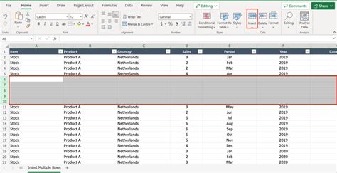 how do i automatically insert multiple rows in excel between data