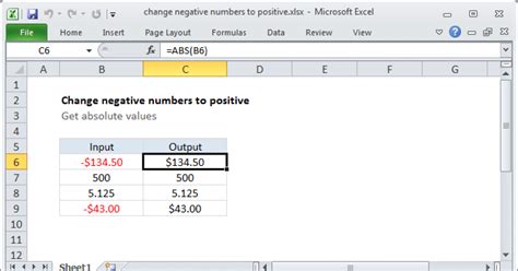 how do i change a negative to a positive in excel