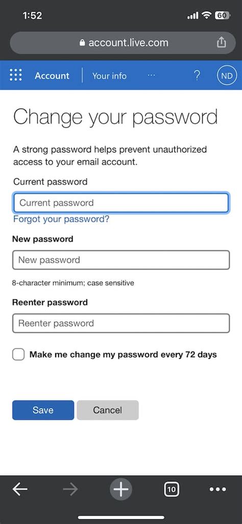 how do i change hotmail password on ipad