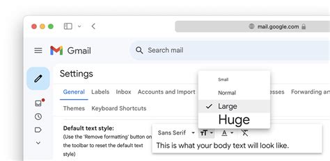 how do i change the text size in gmail