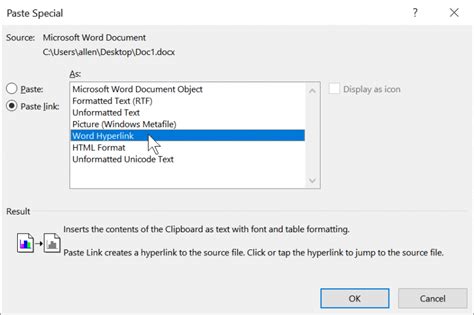 how do i copy and paste a hyperlink in word